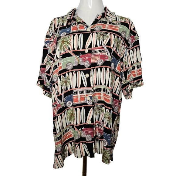 Line Two Vintage Shirt Women's XL Hawaiian Surfboard & Woody Car - Picture 1 of 9
